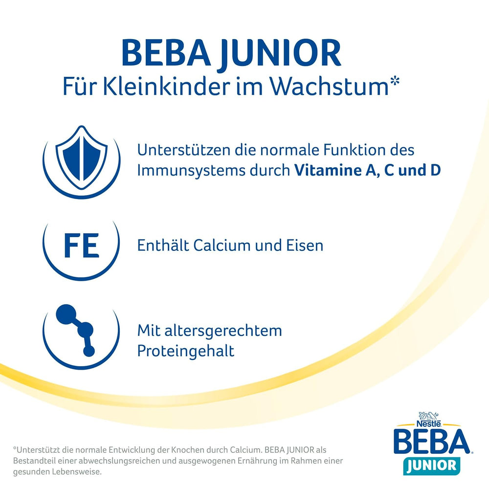 Boisson lactée BEBA Junior 2+ à partir de 2 ans, Avec HMO, Teneur en protéines adaptée à l'âge, Lactose uniquement, Sans huile de palme, Sans huile de poisson, Aliments pour tout-petits, Lait en poudre pour bébé, Lot de 6 (6 x 800 g)