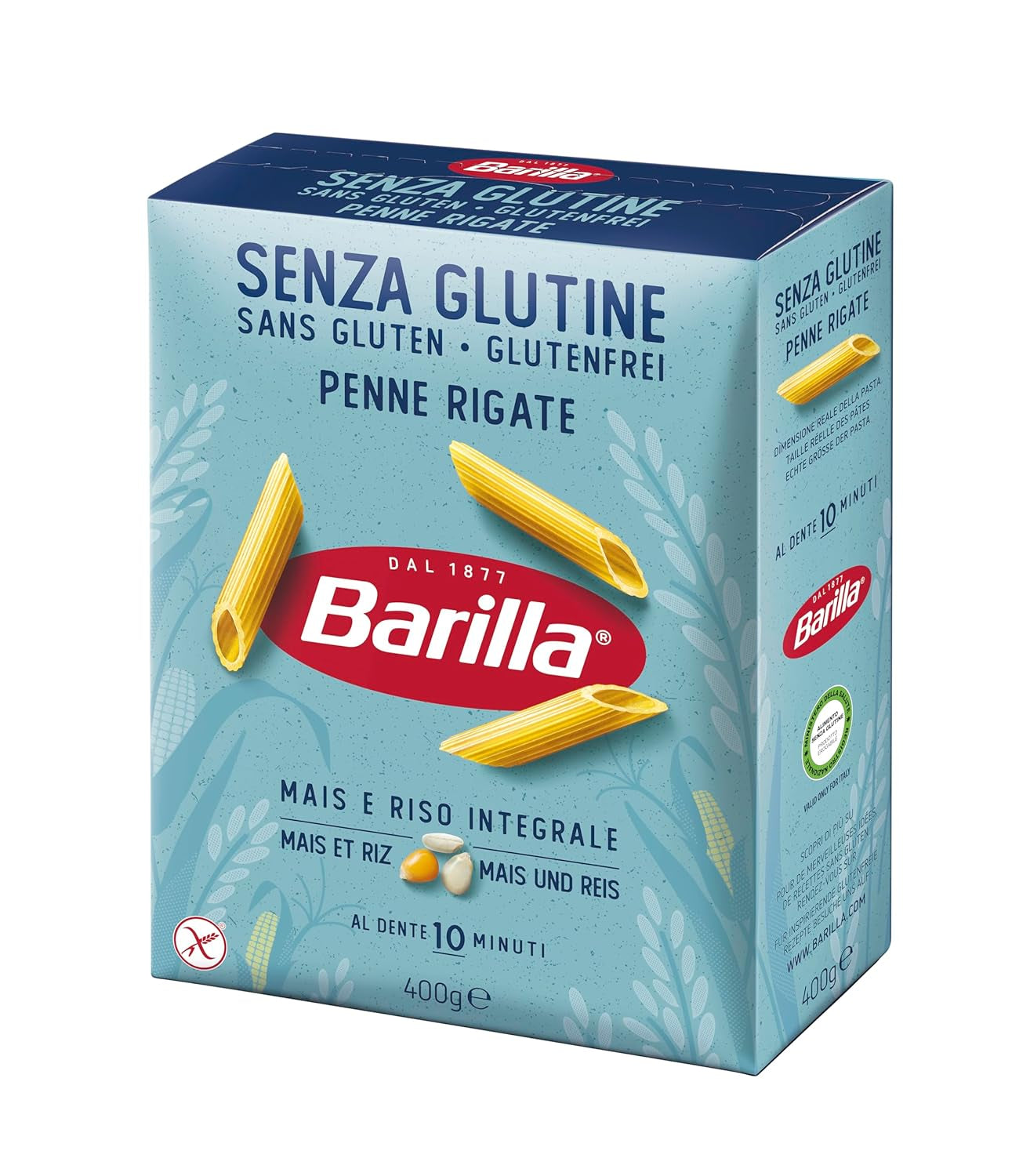 Pâtes Barilla Penne Rigate sans gluten à base de délicieux maïs et riz - parfaites pour les personnes atteintes de la maladie cœliaque ou d'intolérance au gluten (14 x 400 g)