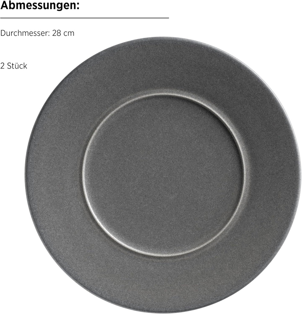 MÄSER Série Unico, service de table pour 2 personnes, intemporel et élégant, service de table en céramique 8 pièces, grès, anthracite