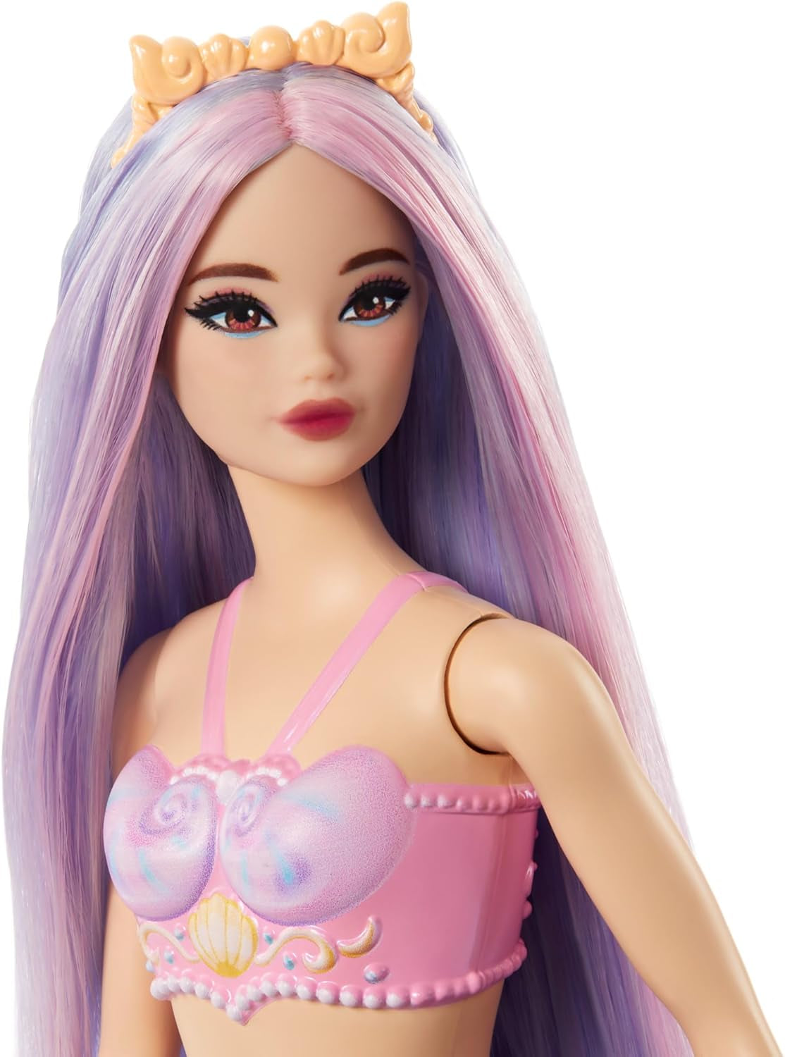Poupée Barbie Sirène avec cheveux et bandeau fantaisie roses et lilas, haut en coquillage et poupée à nageoires arrière bleu lavande, HRR06 Naty Shop Dolls
