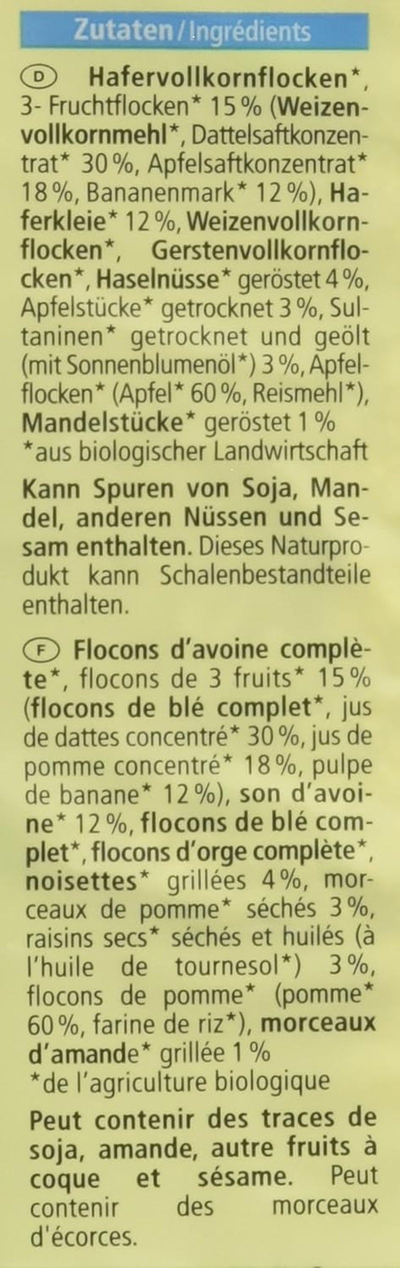 Muesli Bircher bio, végétalien (1 x 500 g)