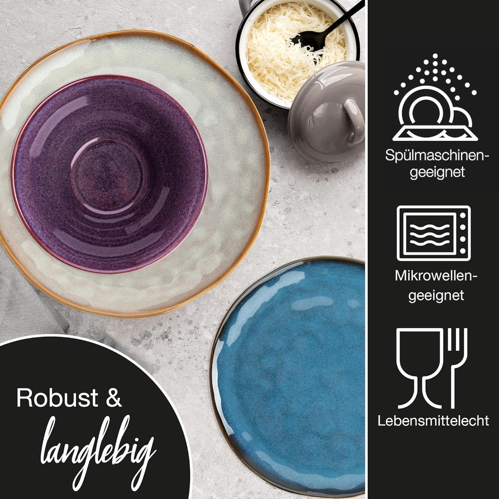 Moritz & Moritz COPA 16-tlg Geschirrset 4 Personen - Elegantes Teller Set aus hohrstandigem Steinzeug - Geschirr Set 4 Personen aus je 4x Dinnerteller, Dessertteller, Müslischale & Kaffeebecher