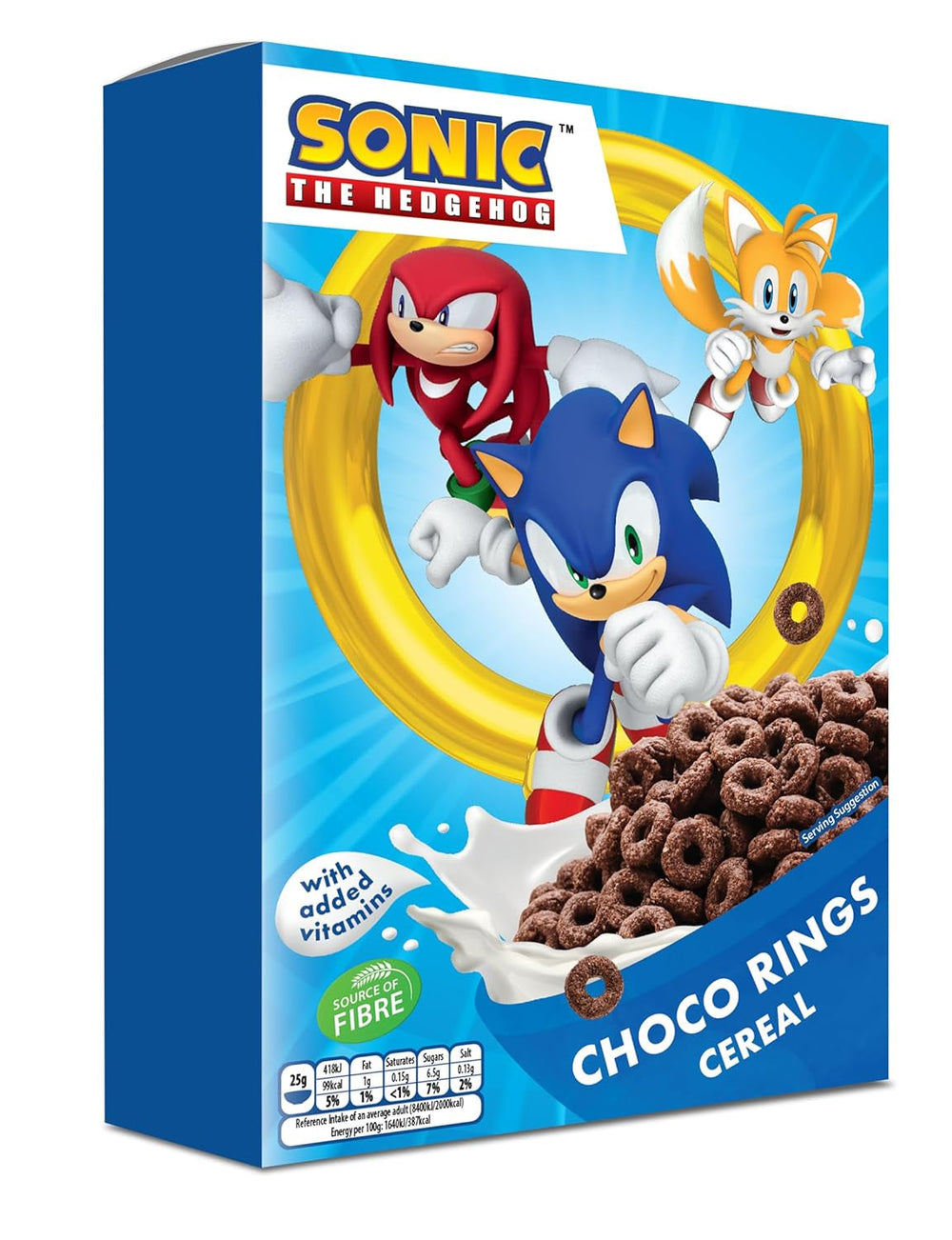 Cereale Sonic Choco Rings, inele de ciocolată din grâu, ovăz și porumb pentru micul dejun perfect, cu vitamine adăugate, 1 pachet (1 x 350g)