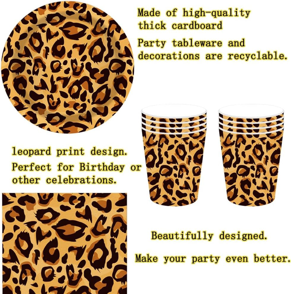 Motif léopard Party Geschirr Kindergeburtstag Deko Geburtstag Party Geschirr Dschungel Pappteller Becher Servietten Babyparty Tischdeko Set