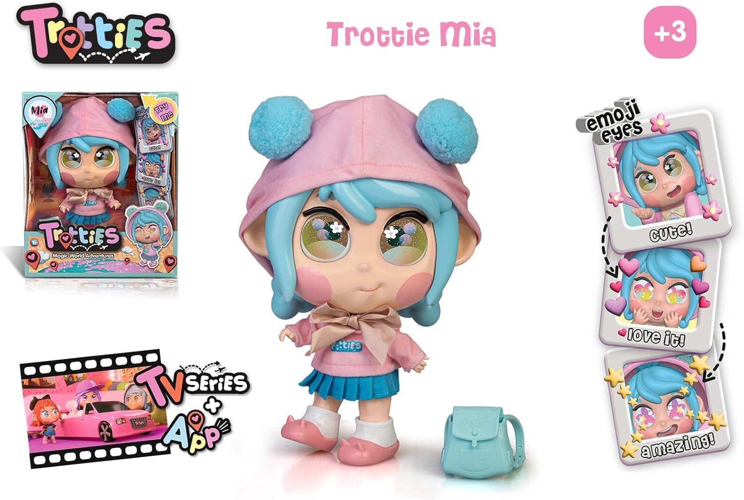 Mia mit Emoti-Augen, Mehrfarbig, Reisepuppen aus der Zeichentrickserie, mit über 10 Accessoires, Geschenk für Mädchen und Jungen ab 3 Jahren