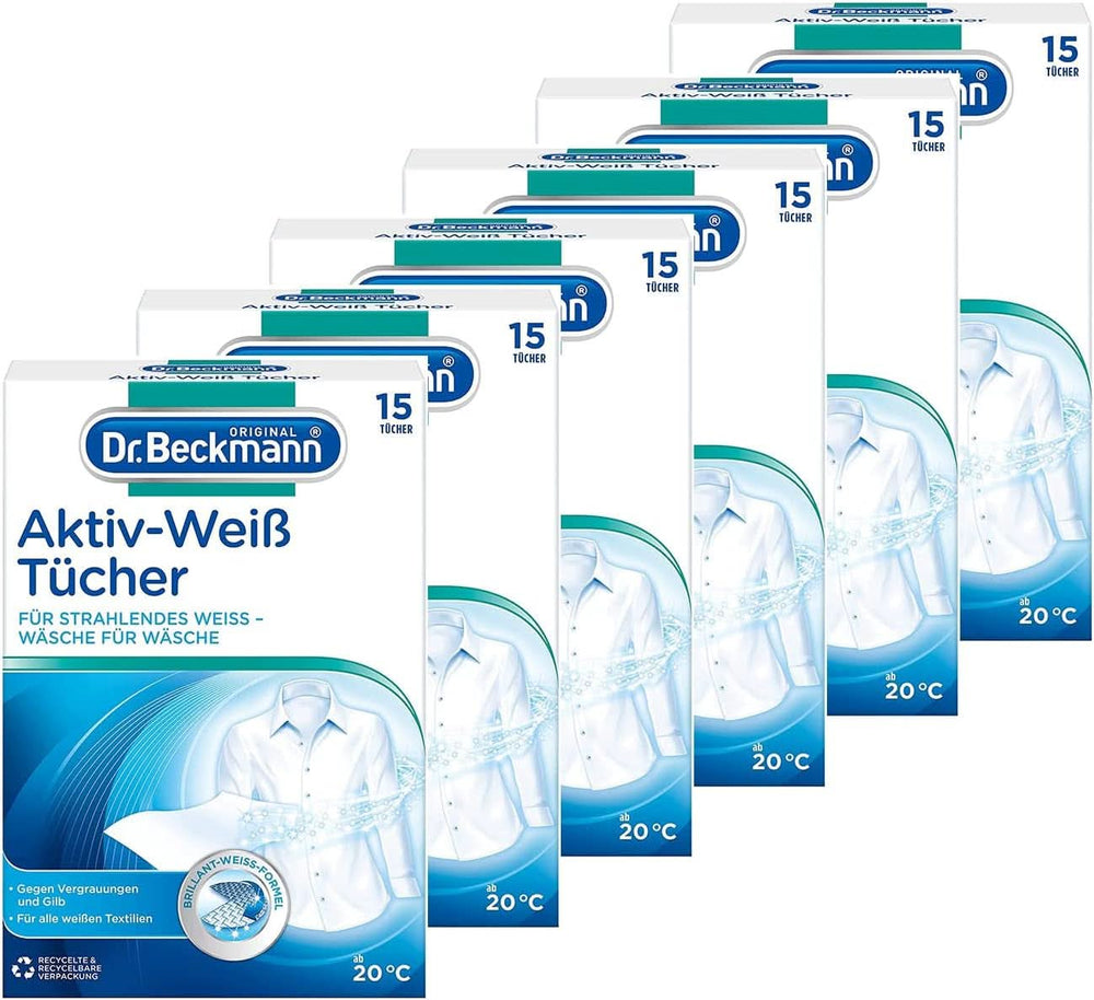 Dr. Beckmann Fest lingettes, Active-White, 15 lingettes Détergents à lessive Naty Shop Set 6 paquets, Blanc