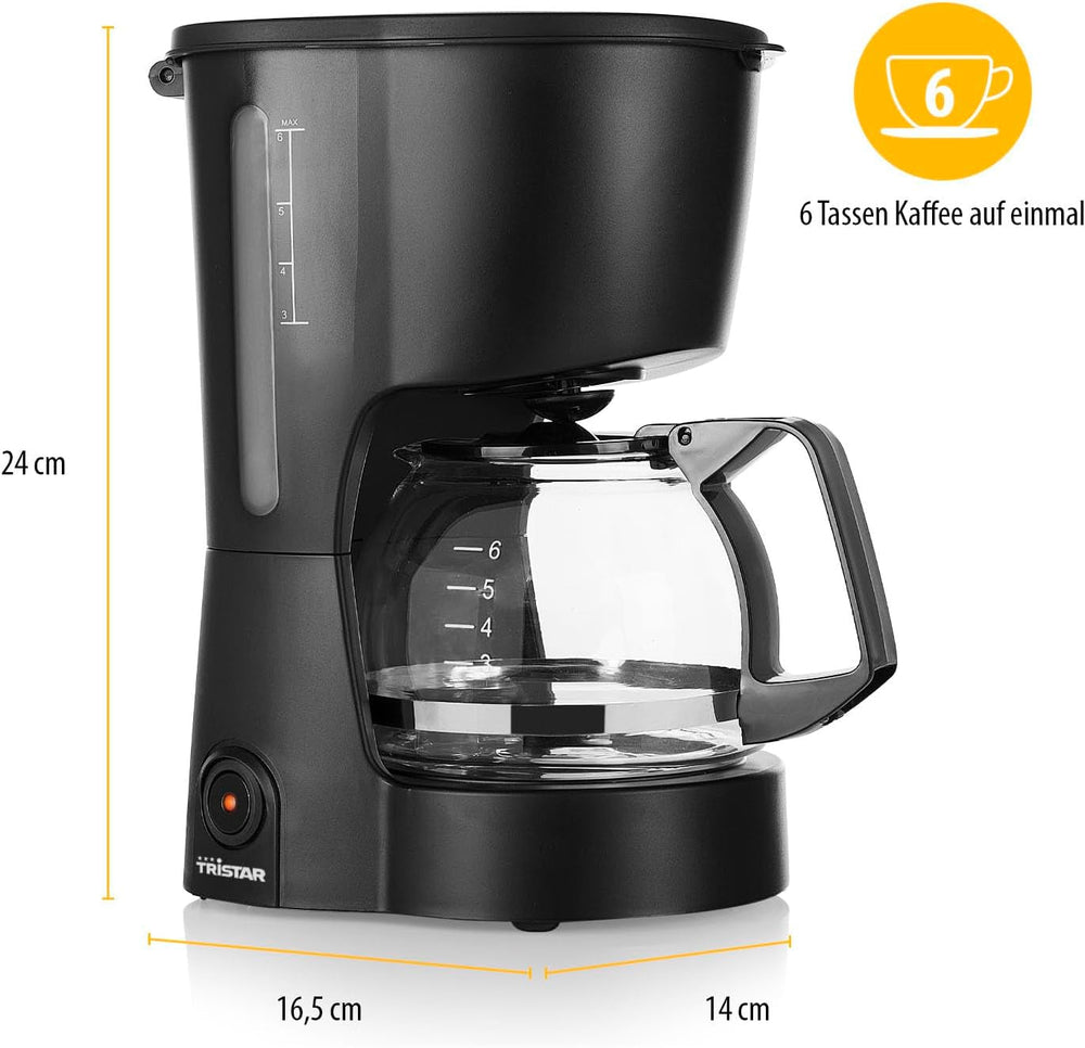 Cafetière Tristar, capacité 6 tasses, 600W, fonction maintien au chaud, arrêt automatique, filtre permanent, système anti-goutte, compacte et portable, facile à nettoyer, CM-1246