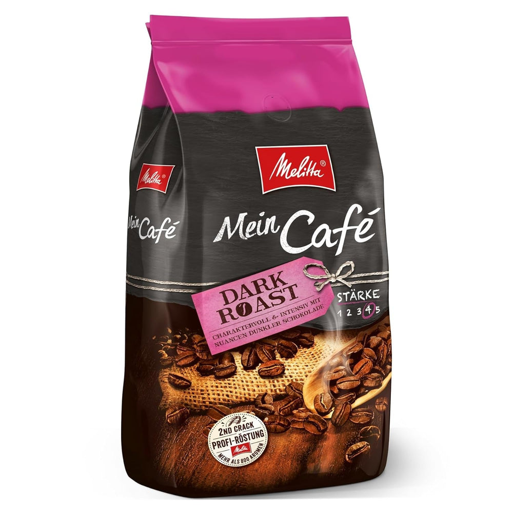 Melitta Mein Café torréfaction moyenne, grains de café entiers, non moulus, force 3/5 Naty Shop Coffee 1 kg de torréfaction foncée