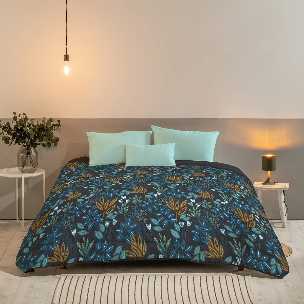 Bleu Câlin Couette imprimée 1 personne Hermance, polyester, bleu/gris, 140 X 200 Cm Couettes et couettes Naty Shop Bleu/gris 220X240 Cm