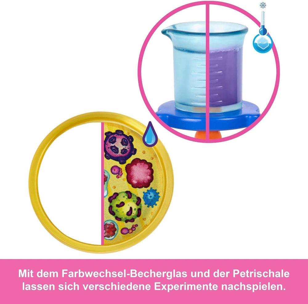 Poupée scientifique Barbie et accessoires avec poupée blonde tendance, table de laboratoire, microscope, caisse à changement de couleur et boîte de Pétri, poupées JCR70 Naty Shop