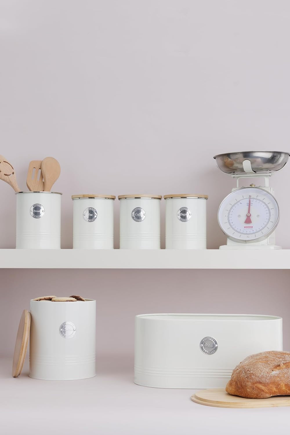 Collection LIVING, sucrier avec couvercle | pastel crème | boîte de rangement 1 L cuisine pour sucre | sucrier en acier avec couvercle | Bocaux de conservation hermétiques en bambou avec couvercles Naty Shop Boîtes de conservation des aliments