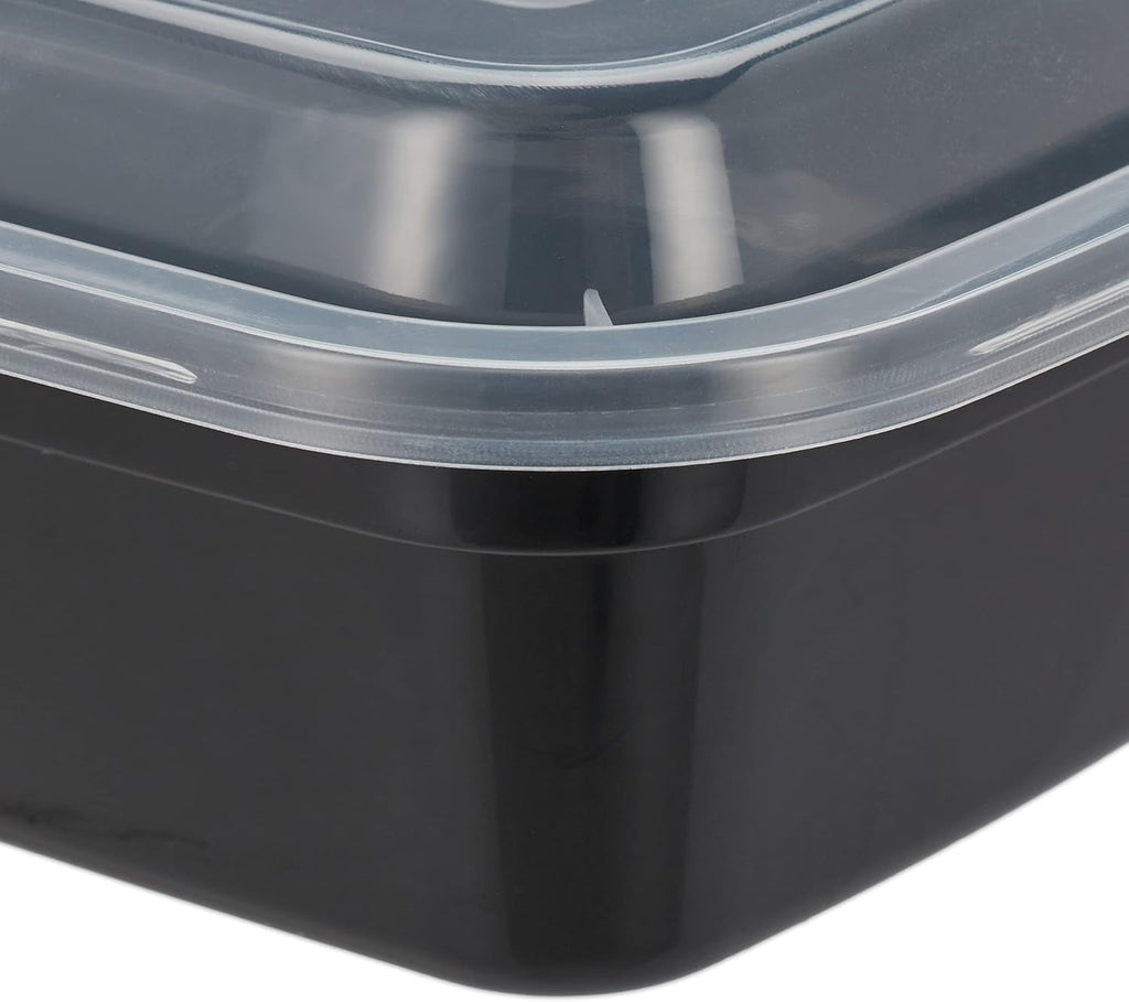 Relaxdays Meal Prep Boxes, set de 10, 2 compartimente, rezistent la microunde, 800 ml, cutie de plastic pentru alimente cu capac, negru Cutii depozitare alimente Naty Shop