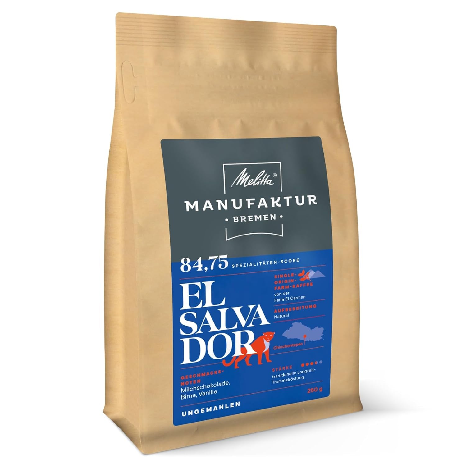 Melitta Manufaktur-Kaffee Miel de Guatemala, café de spécialité, 250 g, grains de café entiers, non moulu, café d'origine unique, torréfaction délicate au tambour, torréfié en Allemagne, force 3 Naty Shop Coffee 250 grammes de grains entiers du Salvador