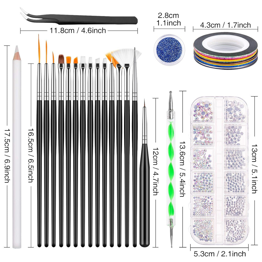 MELLIEX 45 pièces ensemble de décoration d'ongles, pinces à ongles, strass, paillettes, feuille d'or, conception de stylos à points, bande de ruban pour l'art des ongles, ensemble de manucure