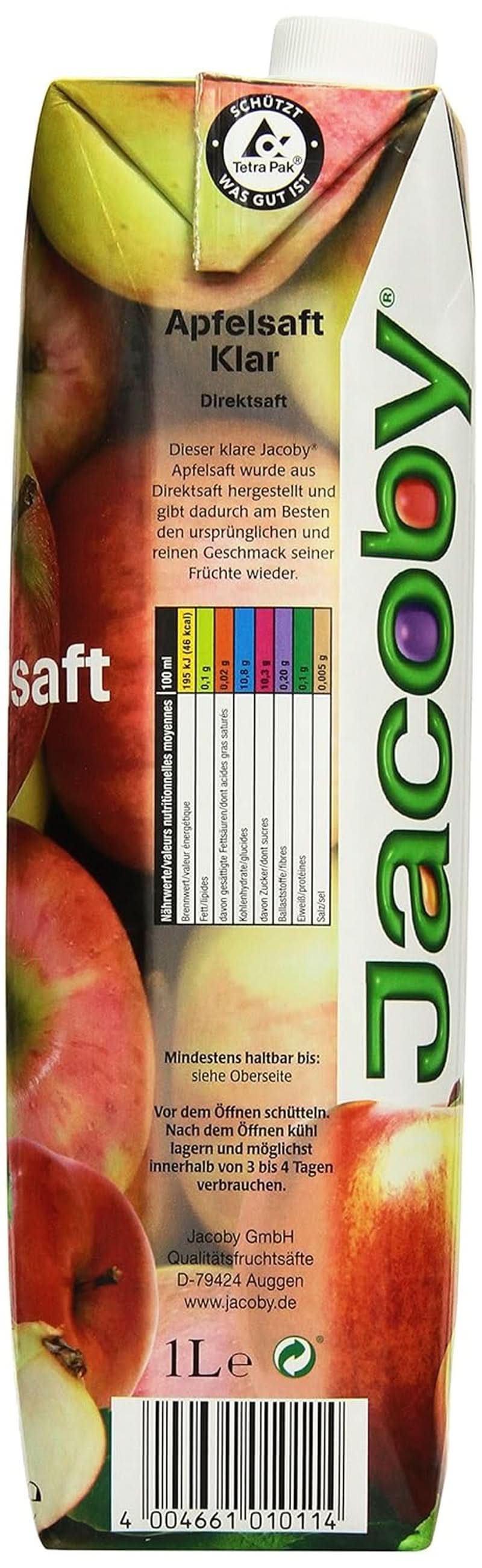 Jus de pomme 100% clair Jacoby, 6 x 1 litre Boissons sans alcool Naty Shop