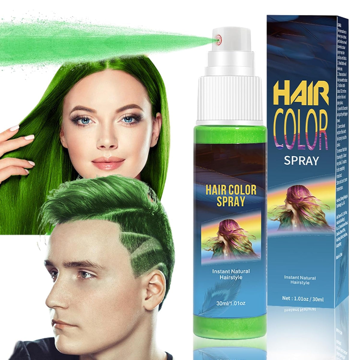 Coloration pour cheveux - Spray de couleur de cheveux vert temporaire de 30 ml, spray de coloration de cheveux temporaire naturel, teinture pour cheveux lavable pour fête cosplay Halloween (vert) Coloration pour cheveux Naty Shop Green