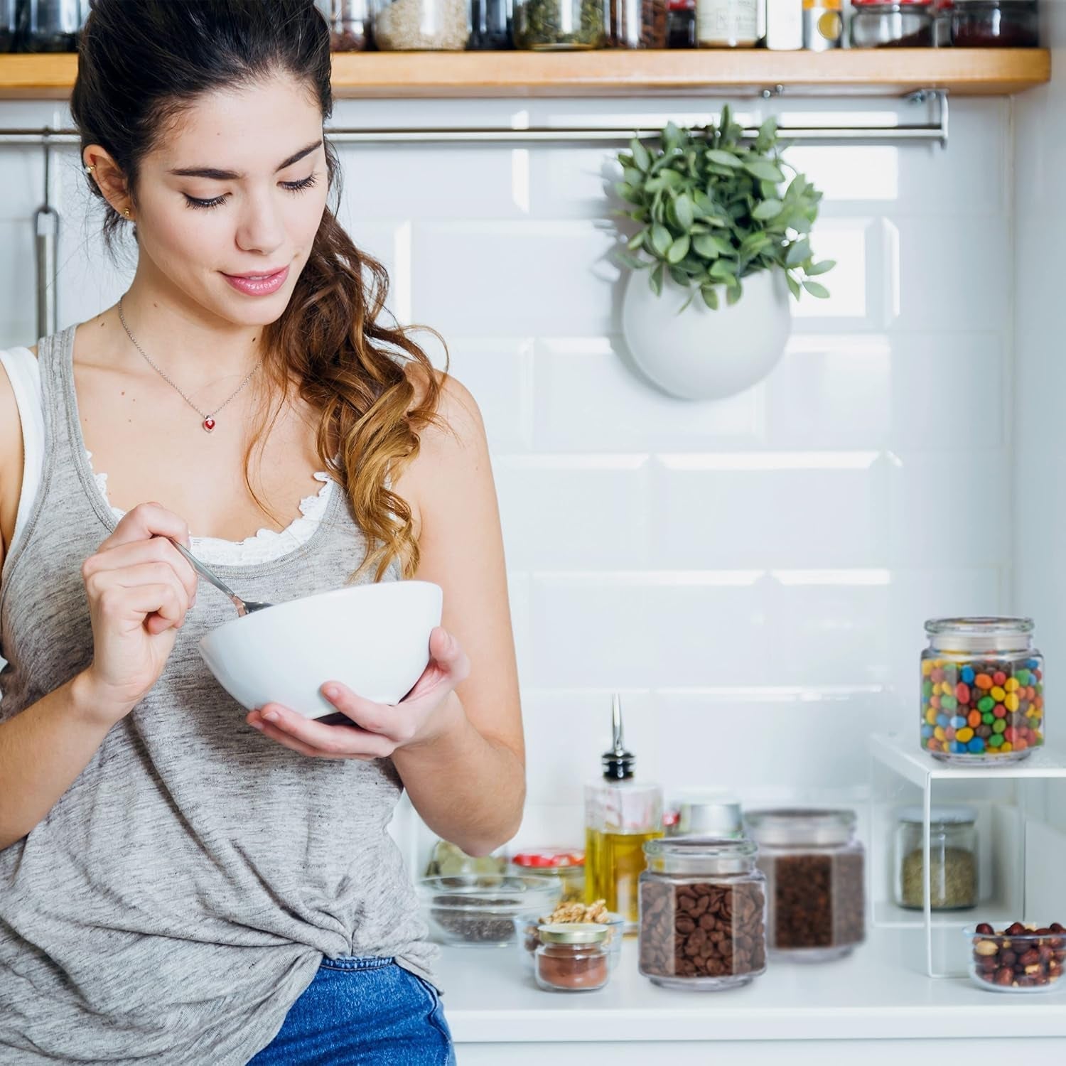 Lot de 6 bocaux de conservation Relaxdays avec couvercles, bocaux de conservation octogonaux en verre de 1,3 L, contenants hermétiques en verre, boîtes de conservation transparentes Naty Shop