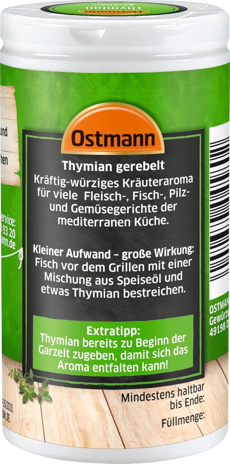 Ostmann Thym Gerebelt 15 g Thym-Gewürz für viele Fleisch-, Fisch-, Pilz-, und Gemüsegerichte der Mediterranen Küche, Quantité: 1 Stück