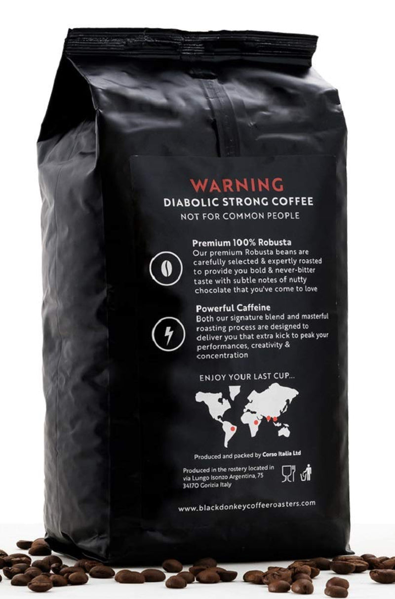 RÔTI DU DIABLE | Grains de café 1KG | Café extrêmement fort | Café à haute teneur en caféine | Robusta haut de gamme de