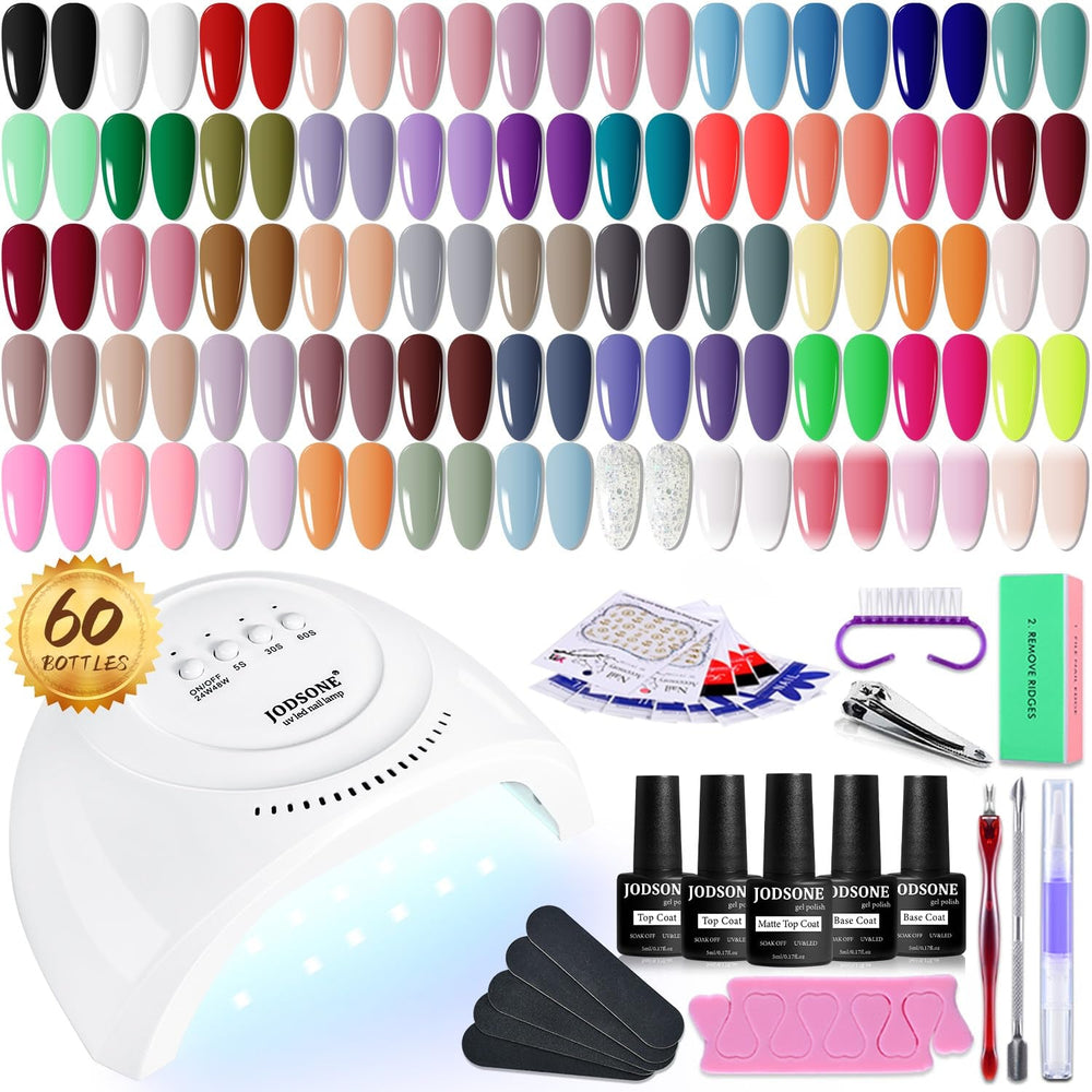 JODSONE 36-Teiliges Gel-Nagellack-Set, 32 Farben, Gel-Nagellack-Set, Basislack, Glänzend, Matt Und Glitzernder Decklack, Naillack-Set, Grün, Blau, Rot, Rosa, Kollektion, Geschenke Für Frauen
