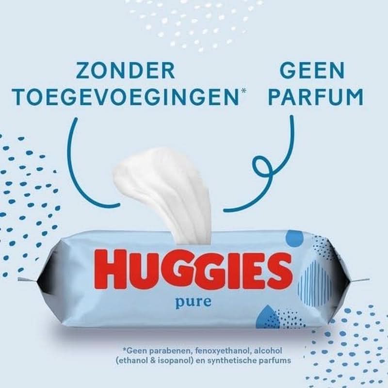 Huggies Pure Baby Wipes 18 Pack (1008 lingettes au total) — 99 % d'eau pure — Sans parfum pour un nettoyage et une protection en douceur Lingettes humides pour bébé Naty Shop
