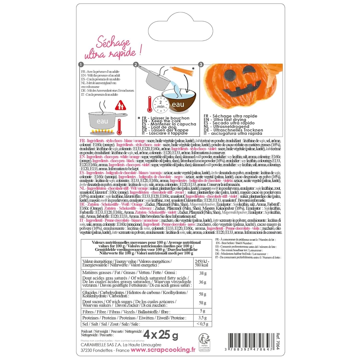 Scrapcooking - Lot de 4 Stylos Chocolat Halloween - Noir, Orange, Violet et Blanc, Écrivez et dessinez sur les Desserts, Gâteaux et Biscuits Naty Shop