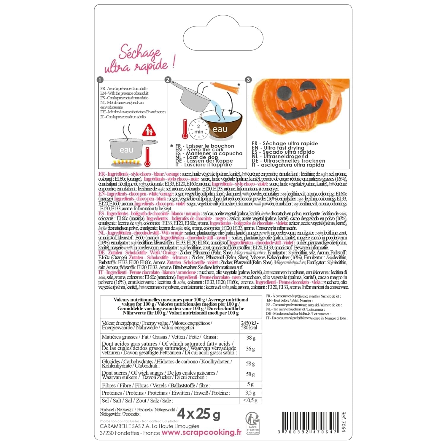 Scrapcooking - Lot de 4 crayons de chocolat Halloween - Noir, orange, violet et blanc - Colorants comestibles - Colorant alimentaire pour écrire - Écrire et dessiner sur les desserts, gâteaux et biscuits - 7064
