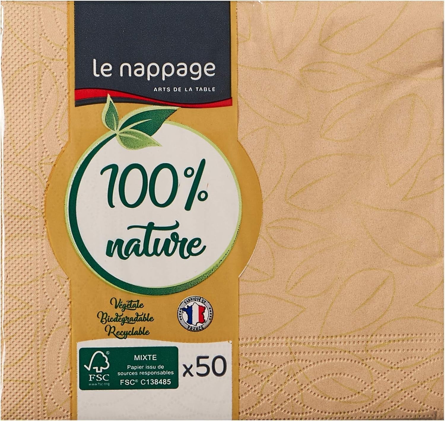 Le Napage 50 serviettes en coton 25 X 25 cm, 3 épaisseurs, FSC blanc