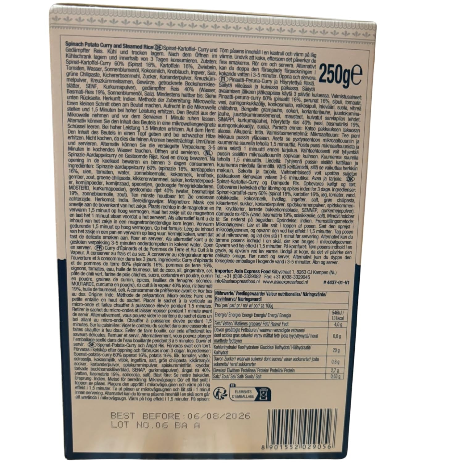 ASHOKA - Curry instantané aux épinards, pommes de terre et riz - (1 x 250 g)