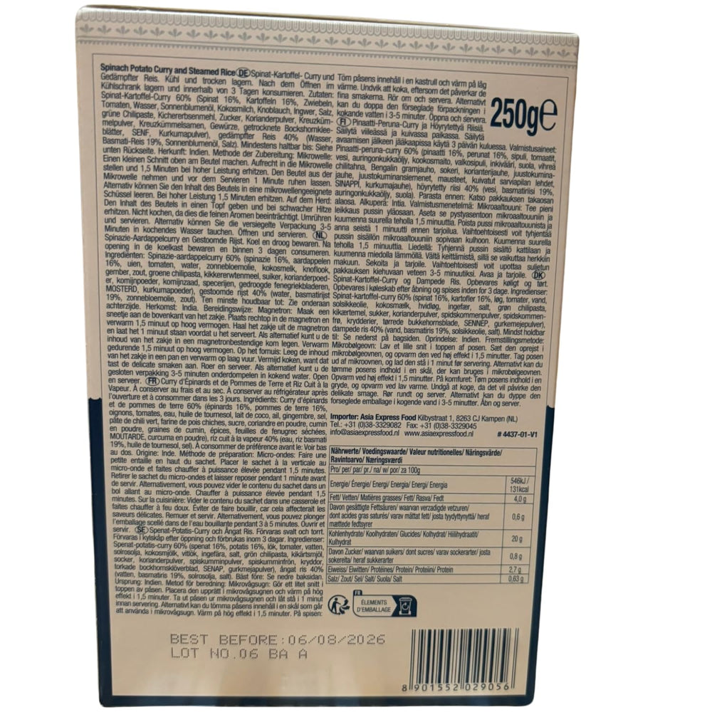 ASHOKA - Curry instantané aux épinards, pommes de terre et riz - (1 x 250 g)