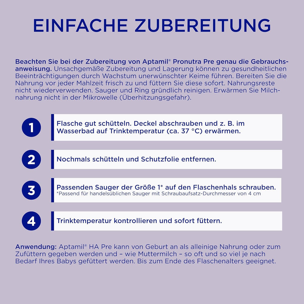 Aptamil HA Pré Prêt à Boire – Lait hydrolysé pour nourrissons dès la naissance – 4 x 2 x 90 ml