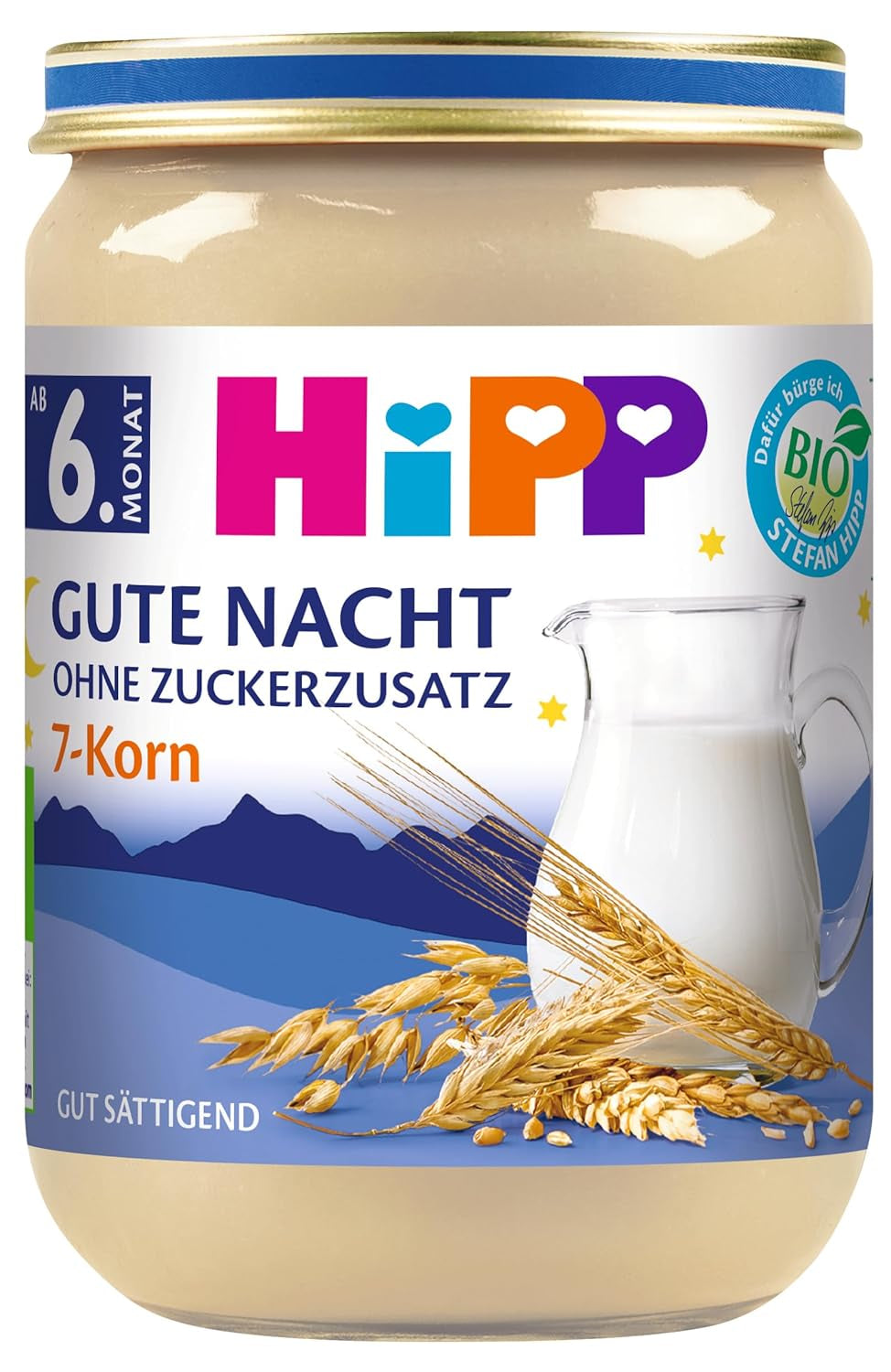 HiPP Organic Good Night aux 7 céréales (6 x 190g), nourriture pour bébé à partir de 6 mois, sans sucre ajouté, très nourrissante, meilleure qualité bio