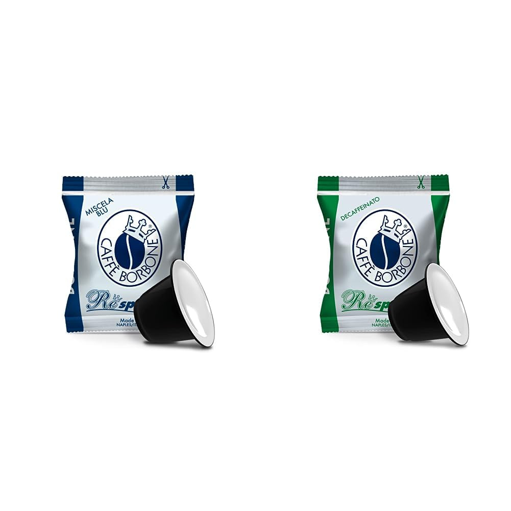 Caffè Borbone Kaffee Kapseln Respresso, Blaue Mischung, 100 stück & Kaffee Kapseln Respresso, Entkofeinierte Dek Mischung - 100 stück - Compatible avec Häuslichen Kaffeemaschinen Nespresso®*