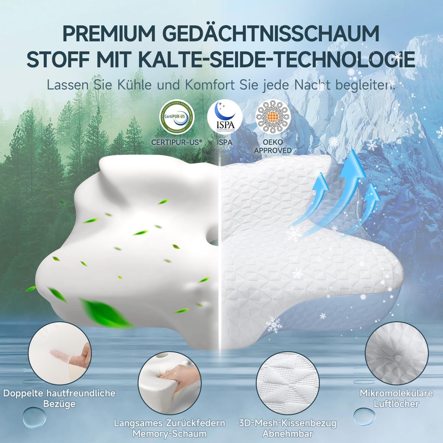 Zibroges pernă pentru gât Pernă din spumă de memorie, Pernă de dormit confortabilă pentru gât, ideală pentru cei care dorm lateral, cei care dorm pe spate și cei care dorm pe stomac, față de pernă lavabilă, 61X41X11.5Cm Perne ortopedice cervicale Naty Shop