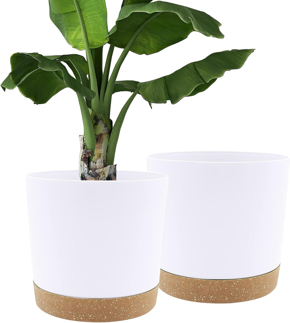 Lot de 2 pots de fleurs de 12,7 cm, pots de fleurs d'intérieur avec trous de drainage et base amovible, soucoupes décoratives modernes pour jardinières d'extérieur (blanc 12,7 cm)