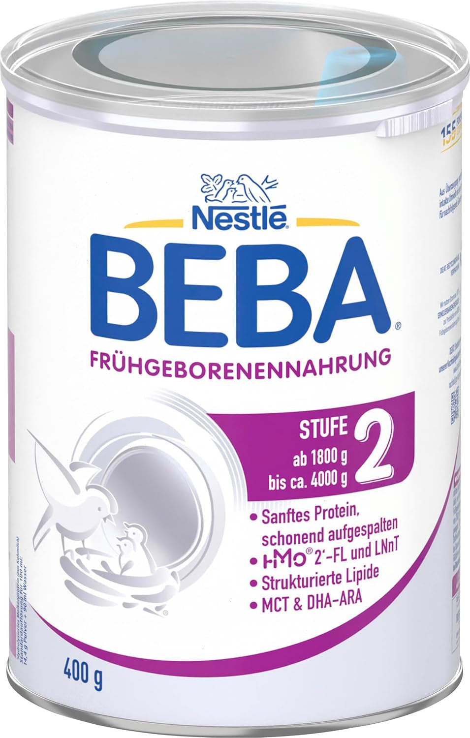 BEBA Préparation pour nourrissons prématurés Stage 2 – Nourrissons prématurés après sortie de l'hôpital, nourriture pour bébé, lait en poudre pour bébé, 1 paquet (1 x 400 g)