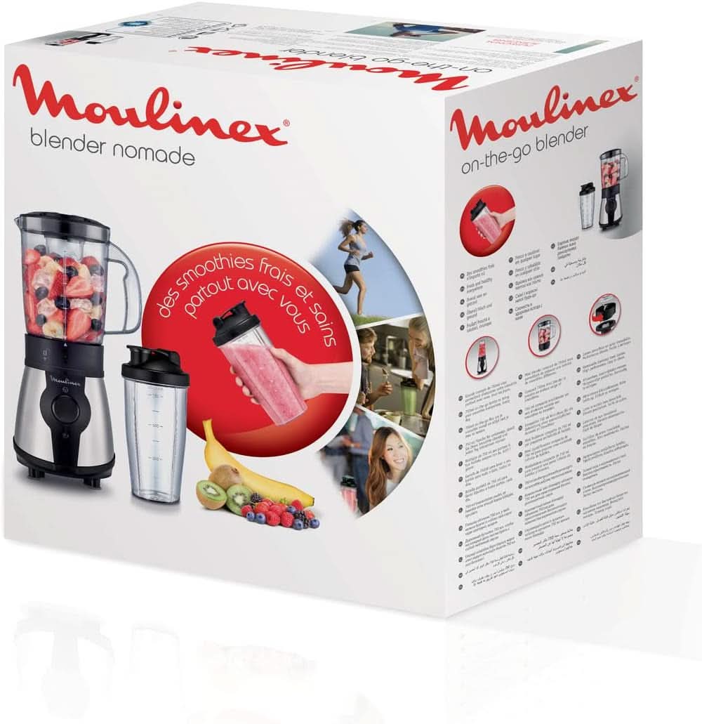 Mélangeur Blend&Go LM1B1D 300 W, mixeur à smoothie avec 750 ml d'étoffe d'art, flacons de transport de 750 ml inclus, 4 abnehmbaren Klingen, Edelstahlobreflchen Mother and Child Naty Shop