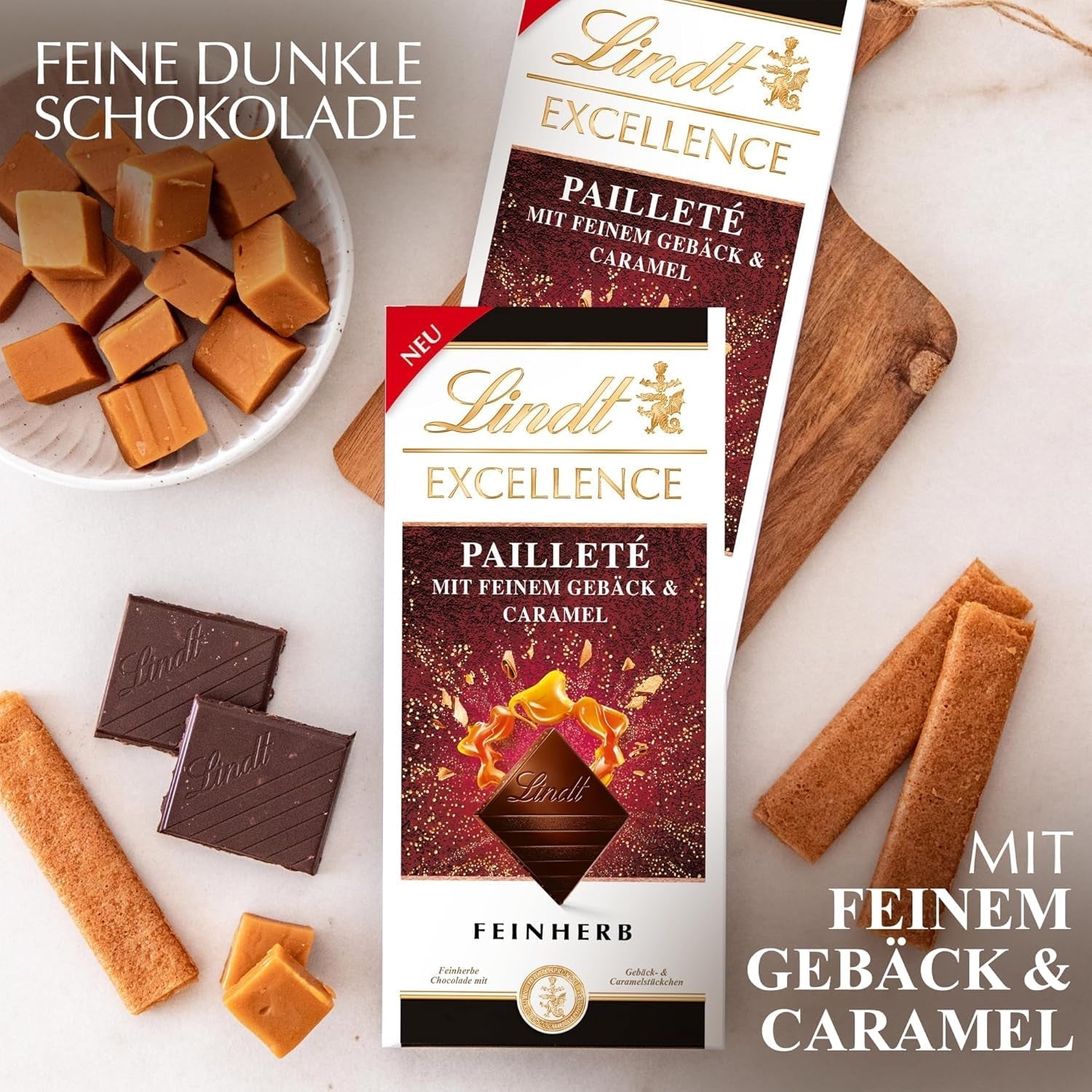 Lindt EXCELLENCE Pailleté Biscuits & Caramel - Chocolat fin avec tarte, 100 grammes Bonbons au chocolat Naty Shop