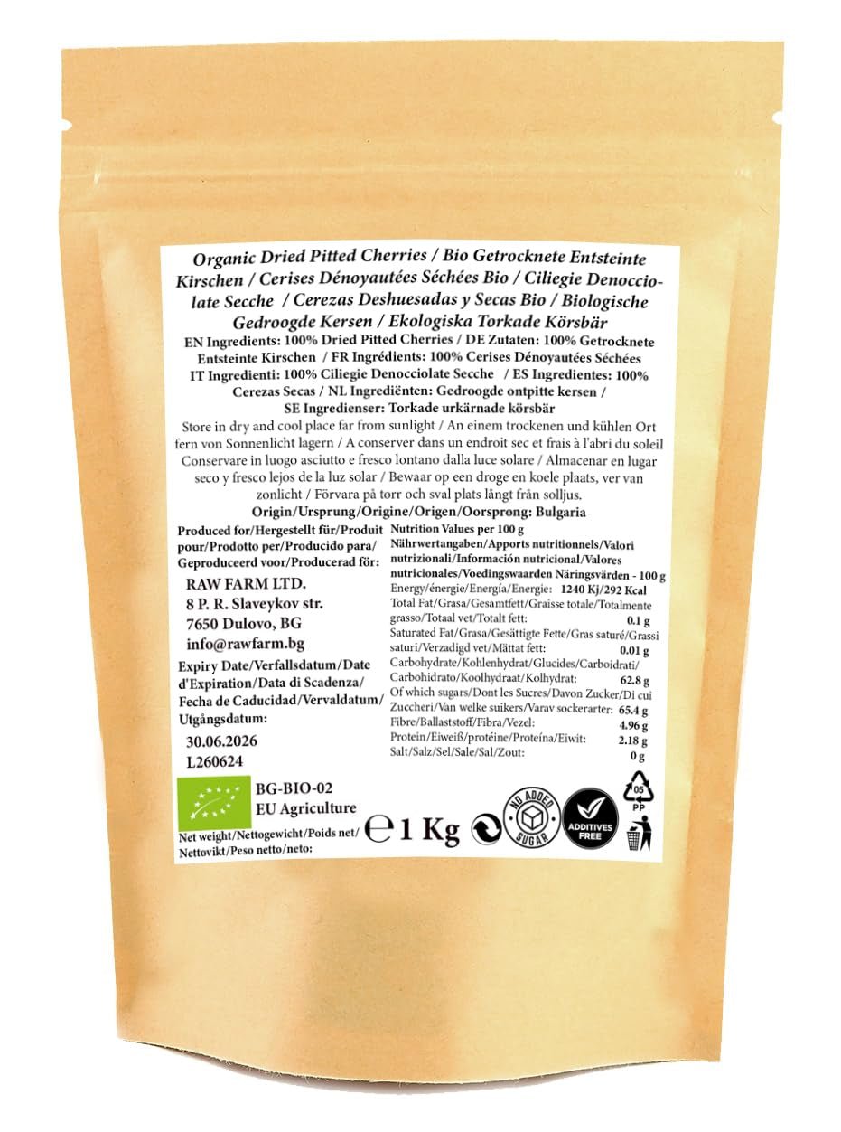 1 kg de cerises bio séchées, sans noyaux, sans additifs, édulcorants et conservateurs Produits déshydratés Naty Shop
