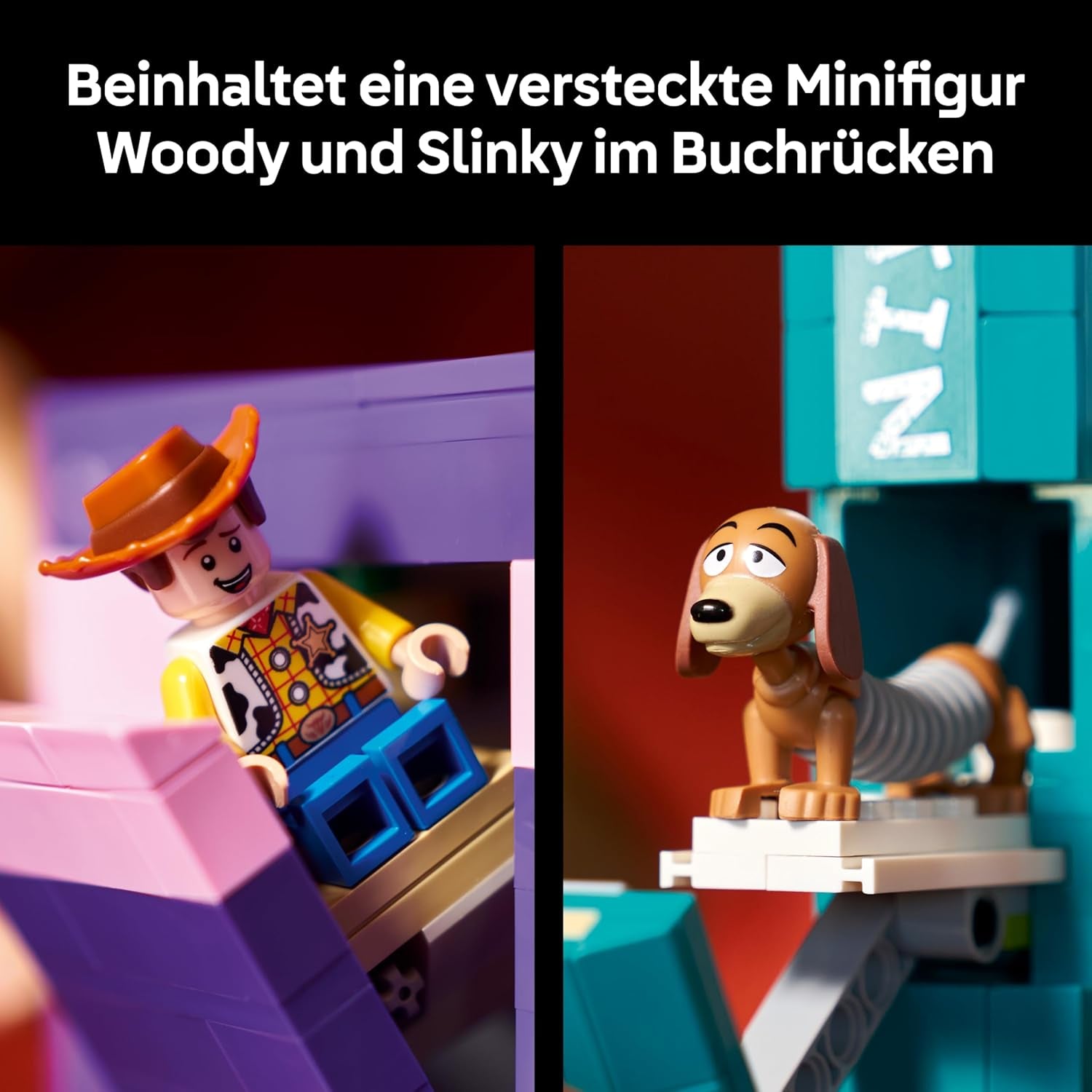 LEGO ǀ Disney and Pixar Toy Story: Slinky-Buchstützen - Bücherregal-Deko Bauset für Erwachsene - inkl. Woody Minifigur & Dackelfigur - Nostalgisches Geschenk für Fans - 43301