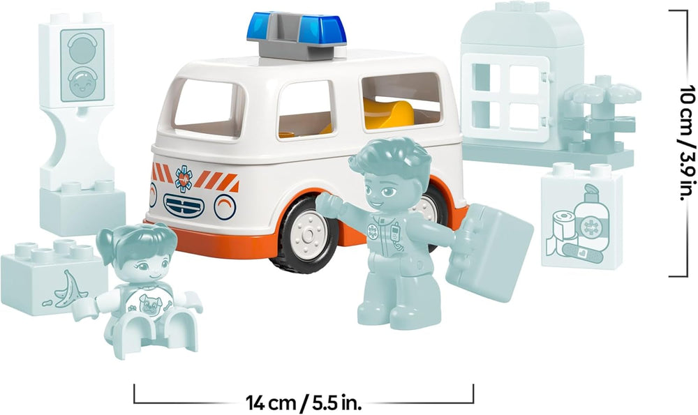 LEGO DUPLO Rettungswagen mit Fahrer - Lernspielzeug für Kleinkinder ab 2 Jahren - Montessori Spielzeug für Rollenspiele - Rettungswagen Spielzeug mit Auto, Haus, 2 Figuren - Geschenk für Kinder 10447