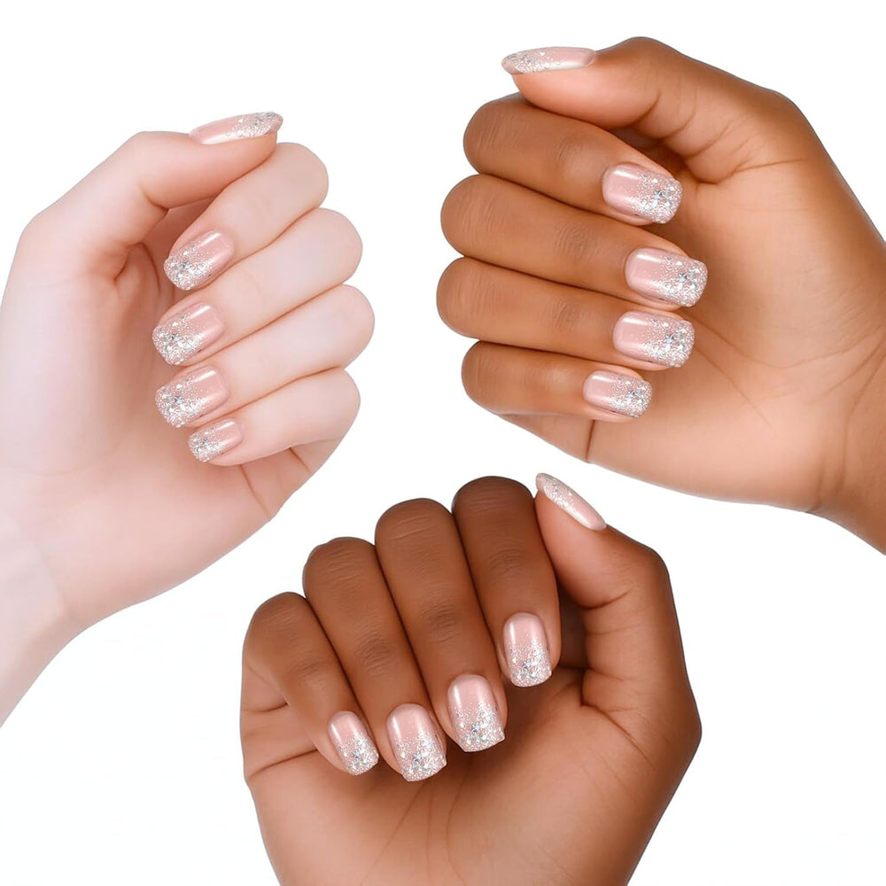 48 pièces colle courte sur les ongles 2 Styles ongles français courts carrés avec colle à ongles et lime à ongles rose blanc Ombre faux ongles pour les femmes