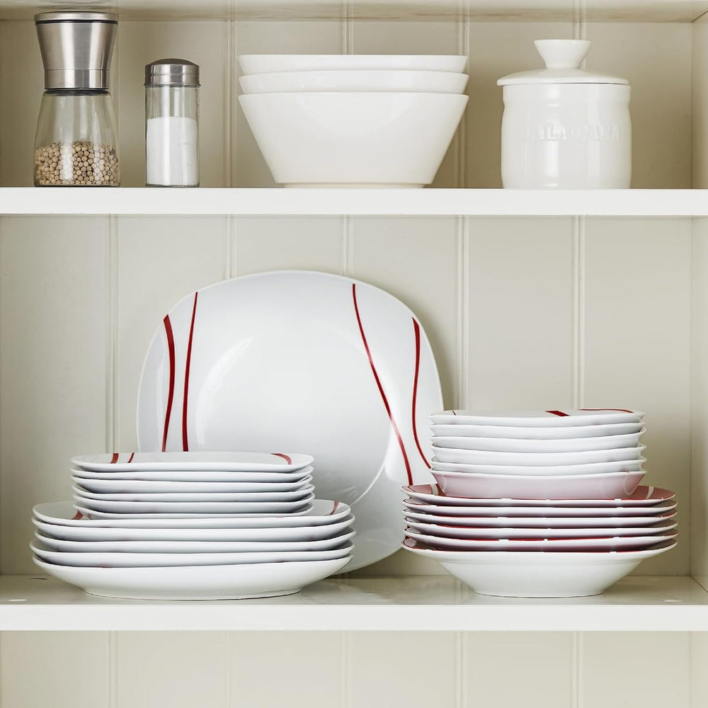 Set de veselă MALACASA pentru 6 persoane, serviciu de masă din porțelan Felisa cu 24 de piese, set de veselă modern cu 6 farfurii de cină, farfurii de desert, farfurii de sumă și boluri, perfect pentru Crăciun și pentru uz zilnic