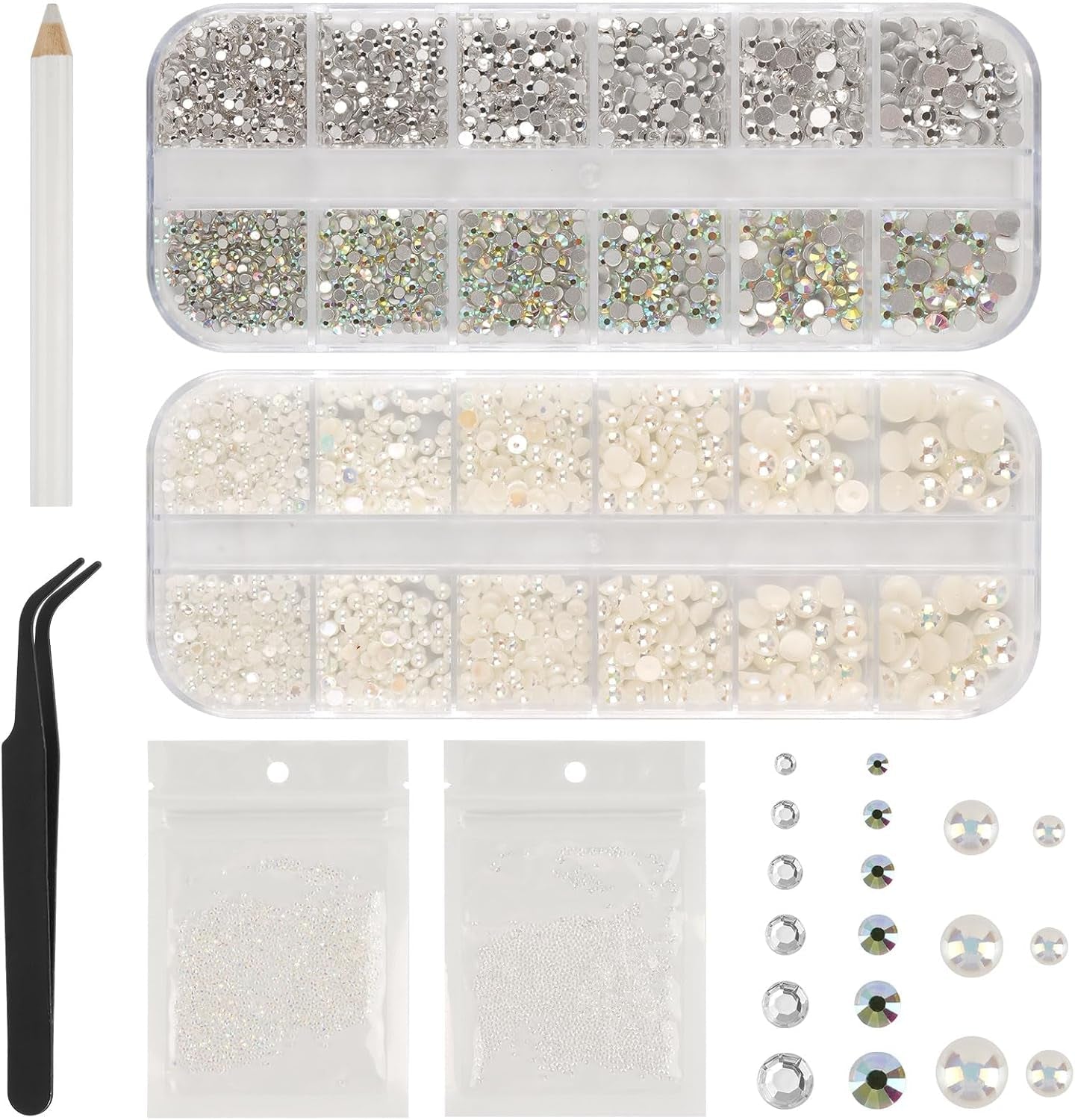 5820 Stück Strasssteine ​​​​Nägel, Glitzersteine ​​​​Nägel Und Halbrunde Perlen, AB Kristall Strass, Flatback Nagel Steine ​​​​Mit Pinzette Und Stift Für Nagel/Diy (Plus de tailles et de couleurs)