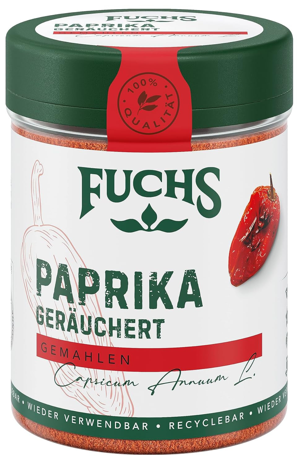 Fuchs Gewürze - Paprika geräuchert gemahlen - rauchiger Gesmack für BBQ, Gulasch ou Tofu - Ingrédients naturels - 60 g dans une dose variable, recyclable