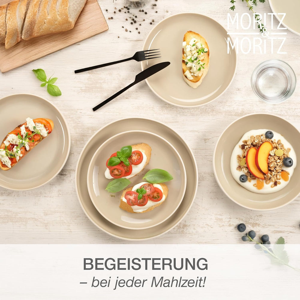Moritz & Moritz CAVO service de table en grès pour 12 personnes, 36 pièces - Service de table moderne couleur sable - Service combiné facile d'entretien avec assiettes et bols - Service à café