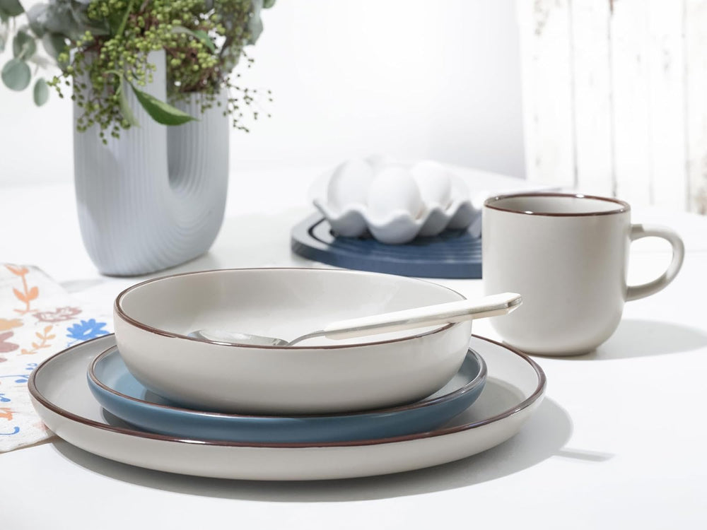 CreaTable, 21016, série moderne Scandic bleu-gris, service de table 16 pièces, service combiné en porcelaine, passe au lave-vaisselle et au micro-ondes, fabrication de qualité