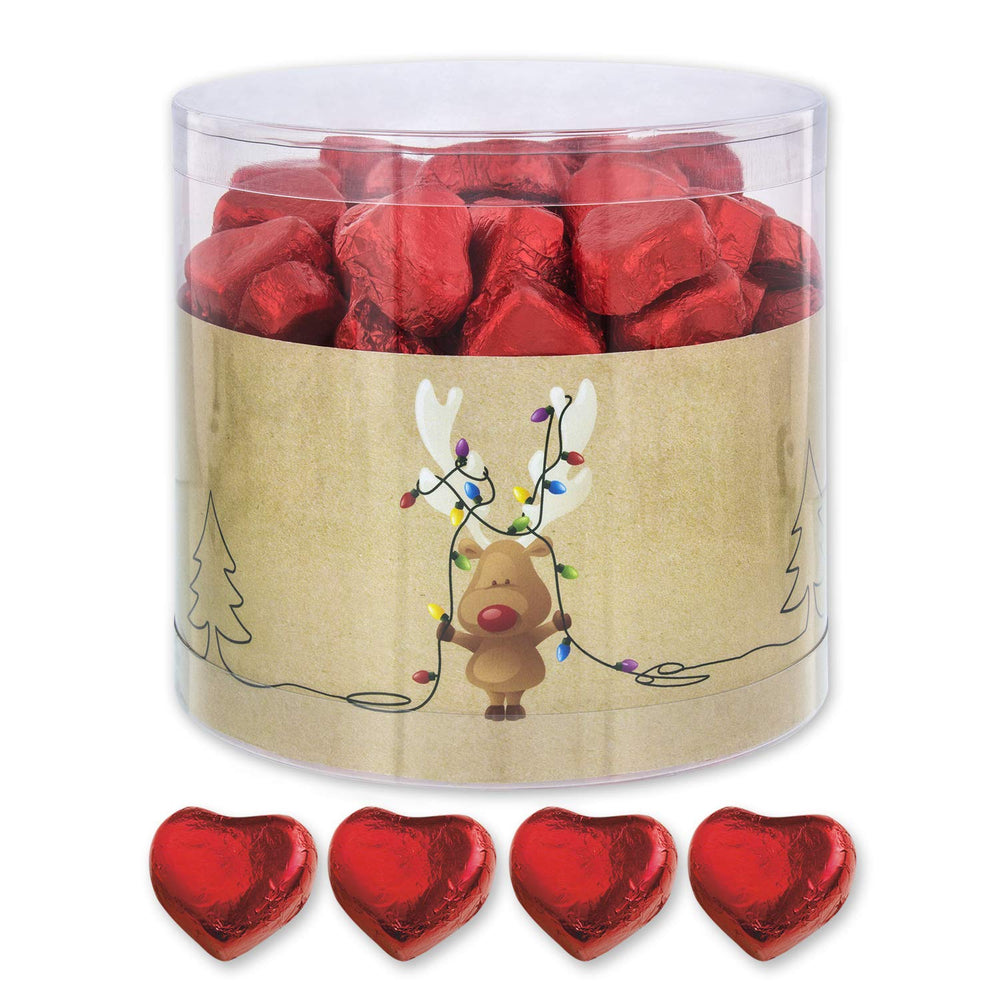 Günthart 150 pièces cœurs en chocolat doré fourrés au nougat, renne | Rudolph le Rouge - Crème de Nougat | Coeurs en chocolat doré | Concours | Coeurs en chocolat doré | Noël (1,2 kg)