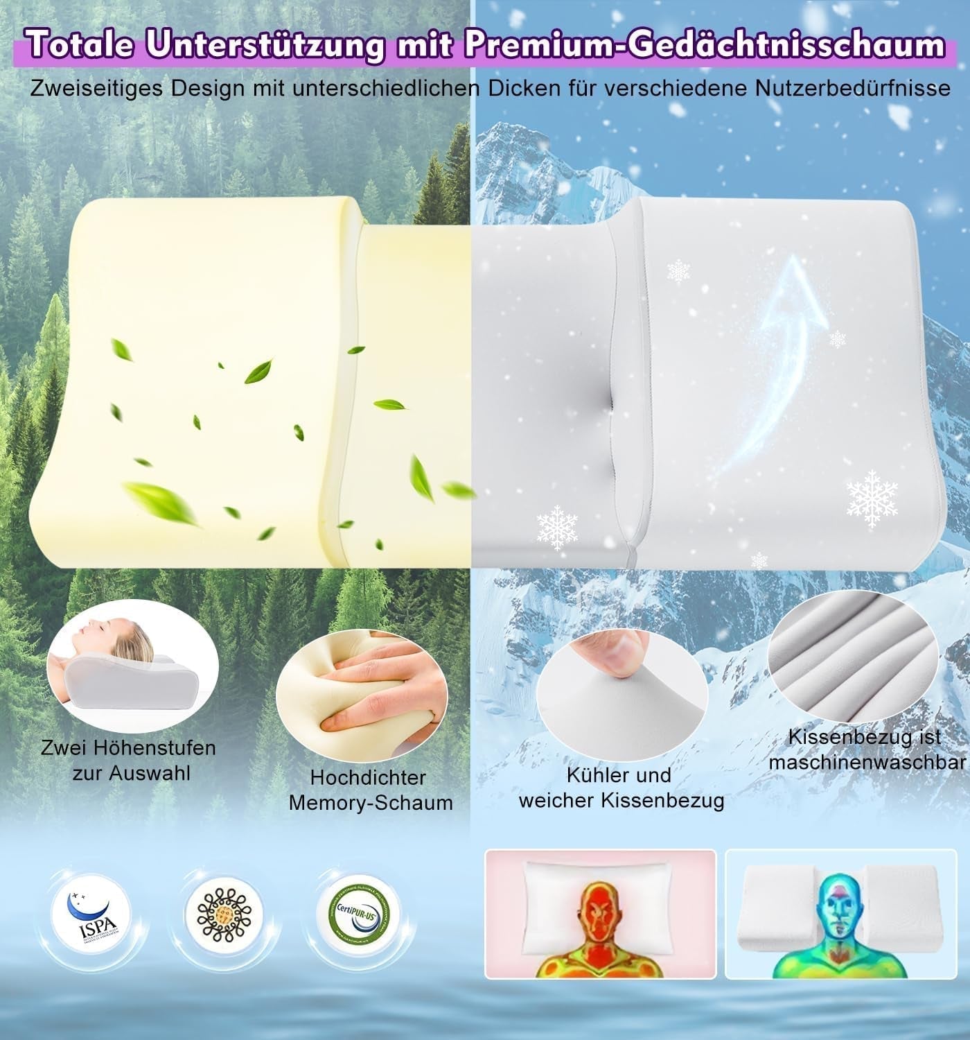 Oreiller anti-rides Hydomi Oreiller de beauté anti-âge 2 en 1 Oreiller orthopédique de soutien du cou Douleurs au cou et aux épaules Oreiller en mousse à mémoire de forme pour garder la tête droite Oreillers orthopédiques cervicaux Naty Shop