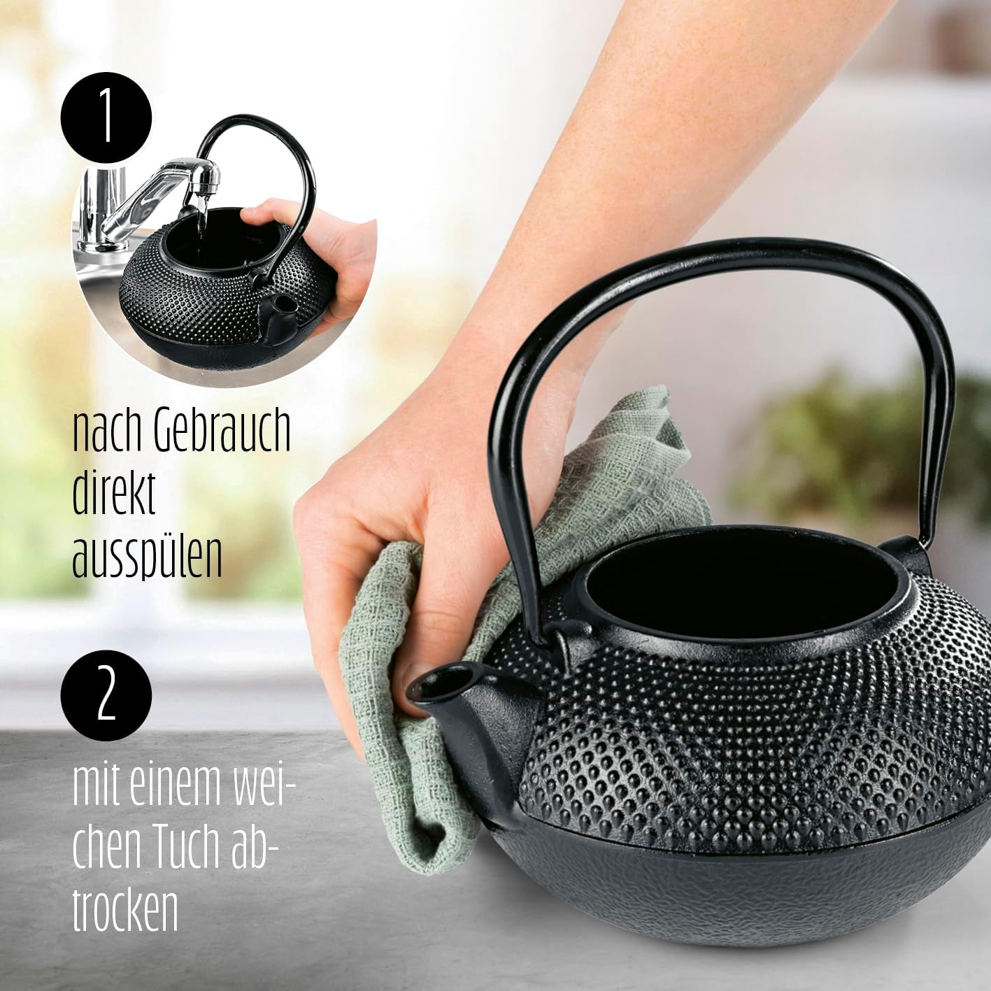 Service à thé Lumaland 8 pièces | Théière en fonte Tetsubin de 1,4 litre | Chauffage en fonte | 2 tasses à thé et 2 soucoupes | Service à thé japonais comprenant une cuillère doseuse en bambou et un infuseur en acier inoxydable